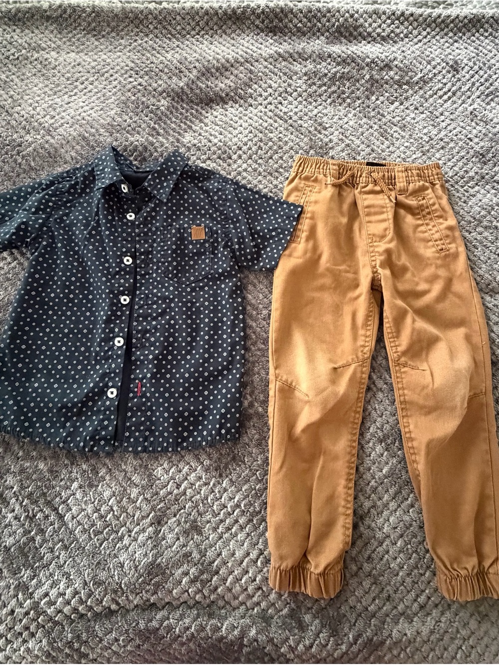 Boys Navy Polka Dot Short Sleeve Button-Down Shirt - Casual Summer Top & pants